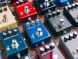electric guitar pedals in the studio. close-up