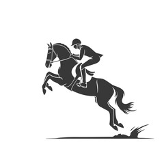 Competitions equestrian show jumping, rider controls running horse, vector illustration