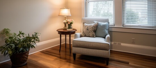 Fototapeta premium Comfortable chair in spacious well-lit living area.