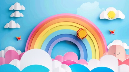 Beautiful view of rainbow and clouds landscape background 