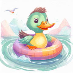튜브타는 귀여운 오리(남)