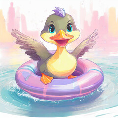 튜브타는 귀여운 오리(여)