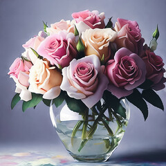 Floral Elegance. A vibrant bouquet of spring flowers arranged in a stylish vase - 756372006