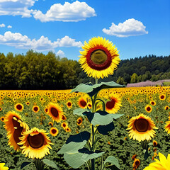 Captivating summer backdrop with a mix of sunflowers and daisies. - 756372630