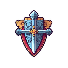 Shield and Sword Emblem or Icon Illustration Isolated on Transparent Background