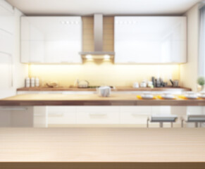 Fototapeta na wymiar Table Top And Blur Kitchen Room of Background