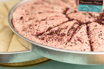 Turkish sweetness. Pomegranate-flavored halva in the store