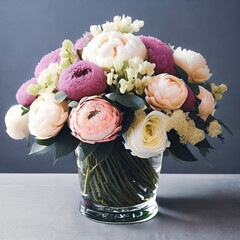 Floral Elegance. A vibrant bouquet of spring flowers arranged in a stylish vase - 756374474