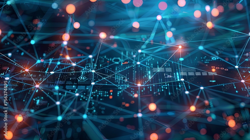 Poster abstract digital network technology background an intricate web of digital connections and nodes wit