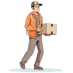 delivery man holding a package parcel, on white background