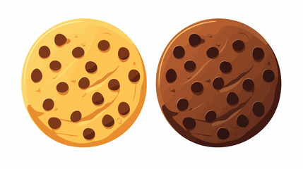 Two chocolate chip cookies icon of chocolate cake 