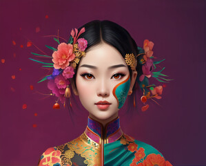 beautiful Asian woman with flowers