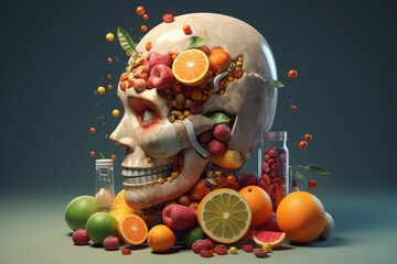 brain with fruits 3d