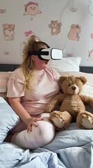Ragazza che indossa un visore per la realtà virtuale
