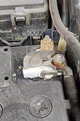 Battery terminal close-up to salt