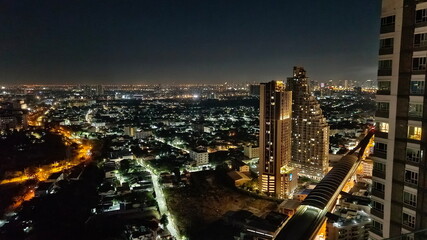 aerial view city view Natural night view of Thailand in winter