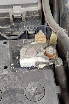 Battery terminal close-up to salt