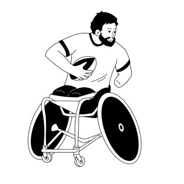 Joeur de rugby paralympique en fauteuil noir et blanc