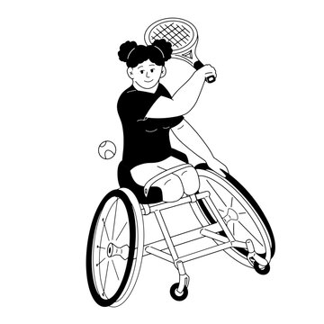 Athl&egrave;te paralympique de para tennis en fauteuil noir et blanc