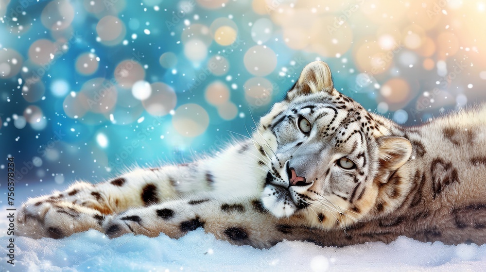 Poster snow leopard seamlessly blending in the tranquil and snowy wilderness environment