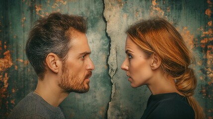 Conflict, divorce or quarrel between a man and a woman. - obrazy, fototapety, plakaty