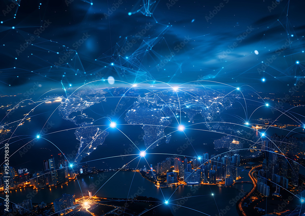 Aufkleber Next-Gen Connectivity: Exploring the Interplay of 5G, Cloud Computing, and Global Connectivity for Smart Cities