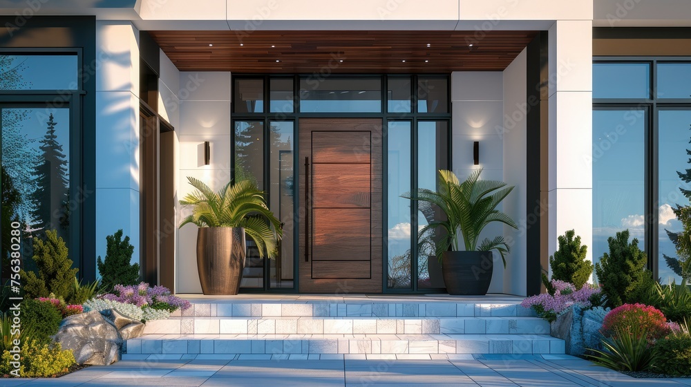 Poster modern single front door of home. generative ai.