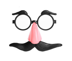 Funny mask with fake mustache, nose and glasses isolated on white