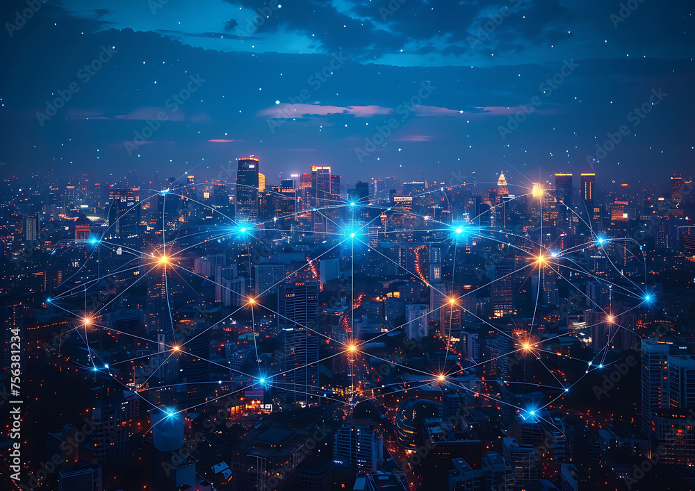 Aufkleber Next-Gen Connectivity: Exploring the Interplay of 5G, Cloud Computing, and Global Connectivity for Smart Cities
