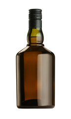 Whiskey in glass bottle isolated on white