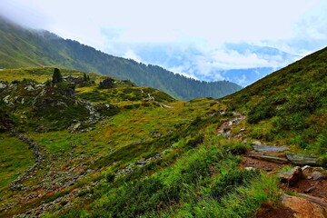 Austrian Alps - view from the footpath from the upper station of the Ahornbahn cable car to the...