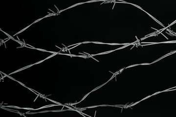 Shiny metal barbed wire on black background