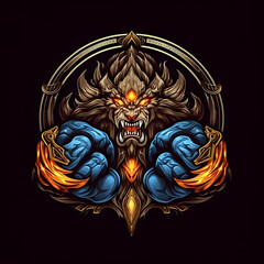 Strong and Muscular Monster Illustration for T-shirt Design. Evil Creature Mascot