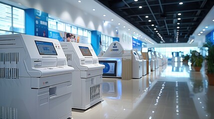 Printing machine exhibition hall. Generative AI.