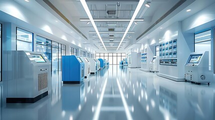 Printing machine exhibition hall. Generative AI.