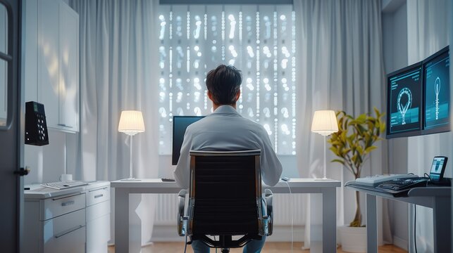 Doctor submitting a polygraph test. Generative AI.