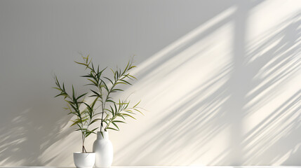 Modern style conceptual interior room Empty wall with vase and plant in vase. 
