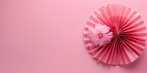 Pink paper umbrellas on a pink background, Top view of beautiful roses, 

