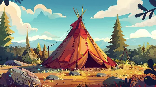 Indian Tent Bathed in Sunlight on a Clear Day Seamless looping 4k time-lapse virtual video animation background. Generated AI