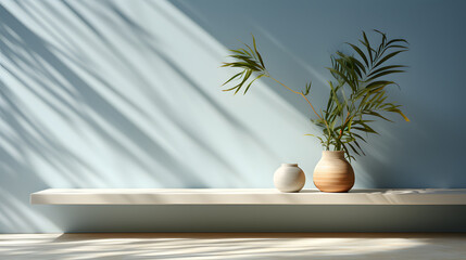 Obraz premium Modern style conceptual interior room Empty wall with vase and plant in vase. 
