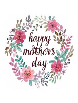 happy mothers day watercolour wreath design on white background