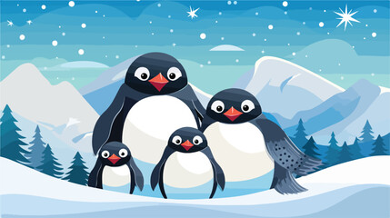 A family of penguins huddled together for warmth on