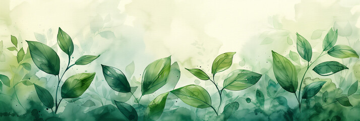 Elegant watercolor leaf design on soft green background with ample copy space, ideal for environmentally themed graphics or spring promotions - obrazy, fototapety, plakaty