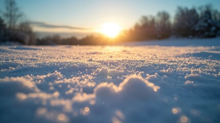 Close-up of snow crystals in the sunlight - obrazy, fototapety, plakaty