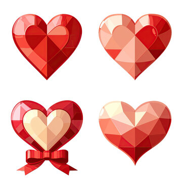 Valentines Love Icons with Red Pink Ribbons