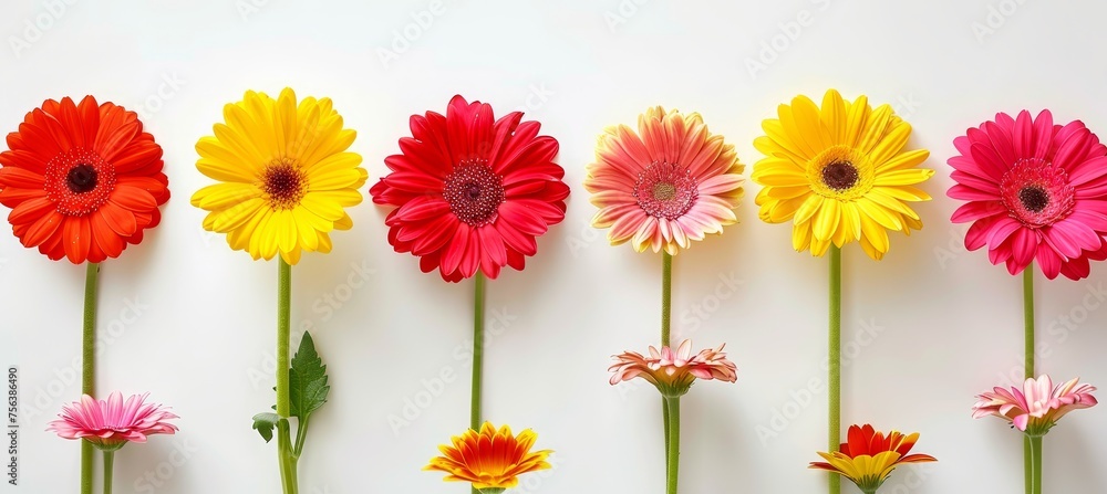 Poster assorted vibrant flowers on white background with ample space for text placement