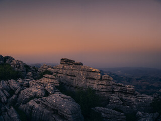 Sunset in the natural setting of El Torcal de Antequera. Andalusia. Spain.