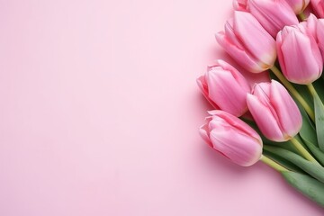 Obraz premium A bouquet of pink tulips on a pink background