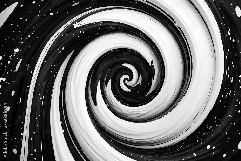 Poster abstract black and white swirl background with dynamic spiral motion effect, ideal for modern design