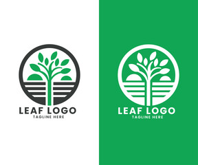 Circle shape tree leaf simple logo design vector template